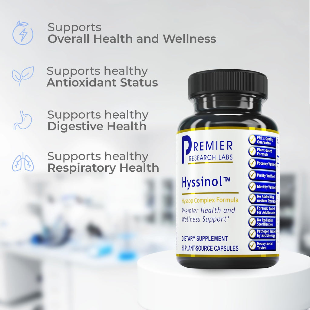 Premier Research Labs Hyssinol - Hyssop Herb, Hyssop Capsules, Wellness Pills with Organic Hyssop Dry Herb, Dietary Supplement with Green Tea, Antioxidant Support - 60 Vegetarian Capsules