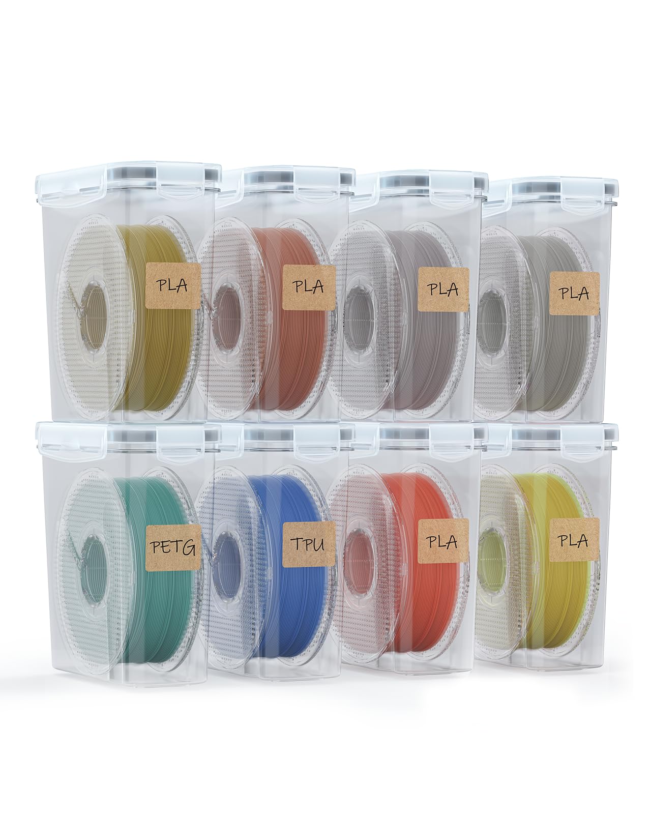 YOOPAI Filament Storage Box - 8 Pack Filament Container for 3D Printing Sealing and Protection - Portable Storage Box with Desiccants&Label for Home&Office,Water-Proof and Dust-Proof 4.0L
