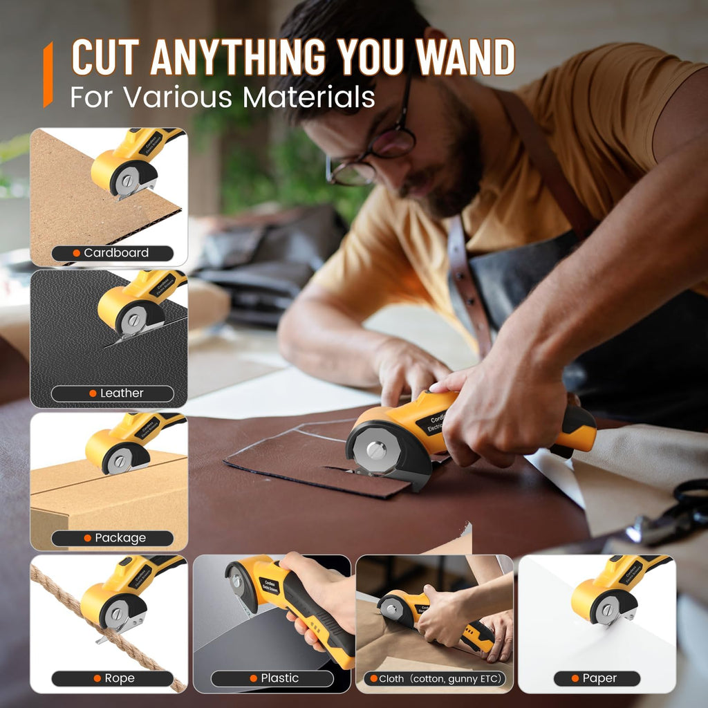 Electric Scissors, Cardboard Cutter, With LED Light, High-Efficiency Brushless Motor, 2000mAh Battery, Tungsten Steel Blade, Suitable for Cloth, Cardboard, Carpet Wire Rope Cutters Orange
