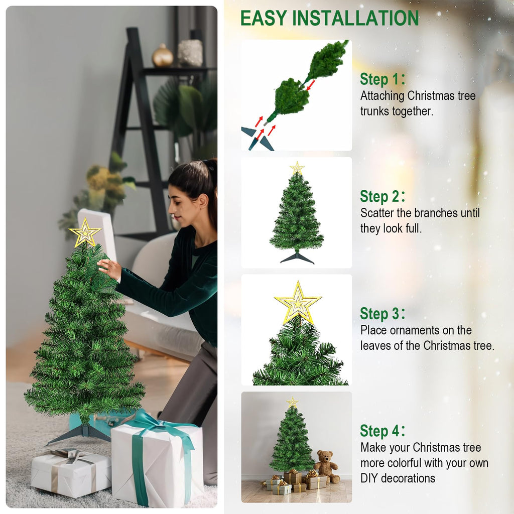 DUUDO 3FT Premium Hinged Artificial Holiday Small Mini Christmas Tree for Tabletop,Home, Office, Indoor and Outdoor Holiday Decoration,Easy Assembly Metal Hinges & Foldable Base