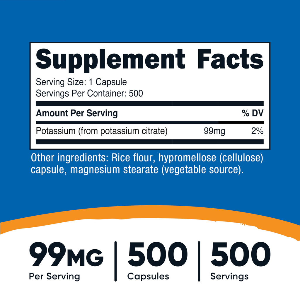 Nutricost Potassium Citrate 99mg, 500 Capsules (3 Bottles)