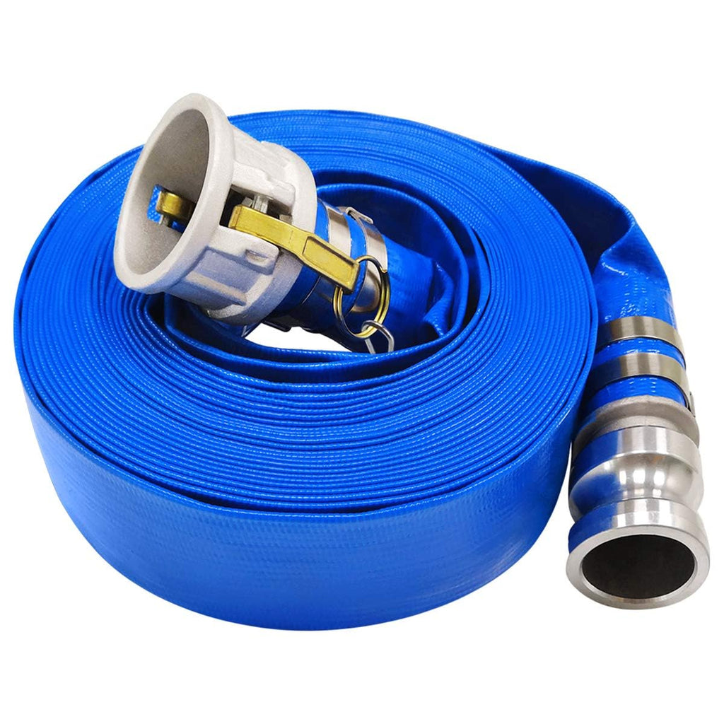 3" x 100' Blue PVC Backwash Hose for Swimming Pools, Heavy Duty Discharge Hose Reinforced Pool Drain Hose with Aluminum Camlock C and E Fittings