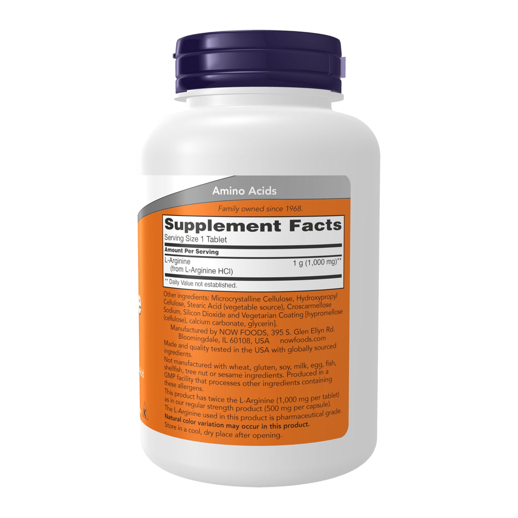 NOW Foods Supplements, L-Arginine 1,000 mg, Nitric Oxide Precursor*, Amino Acid, 120 Tablets
