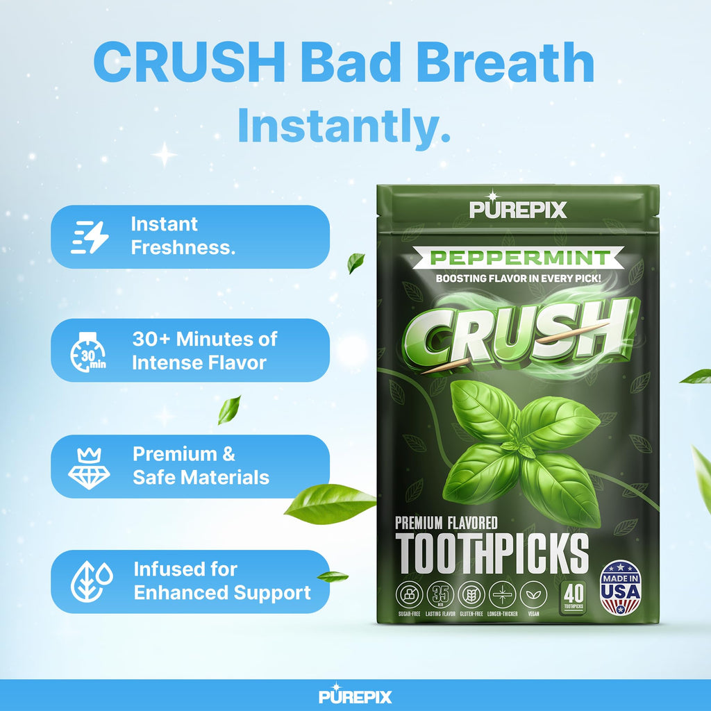 PurePix Flavored Toothpicks Variety Pack, Thick Durable Quit Smoking Support, Infused with Long-Lasting Flavor to Help Fight Cravings, 40 Count per Pouch, Vegan & Gluten-Free, Made in USA, (Pack of 5)