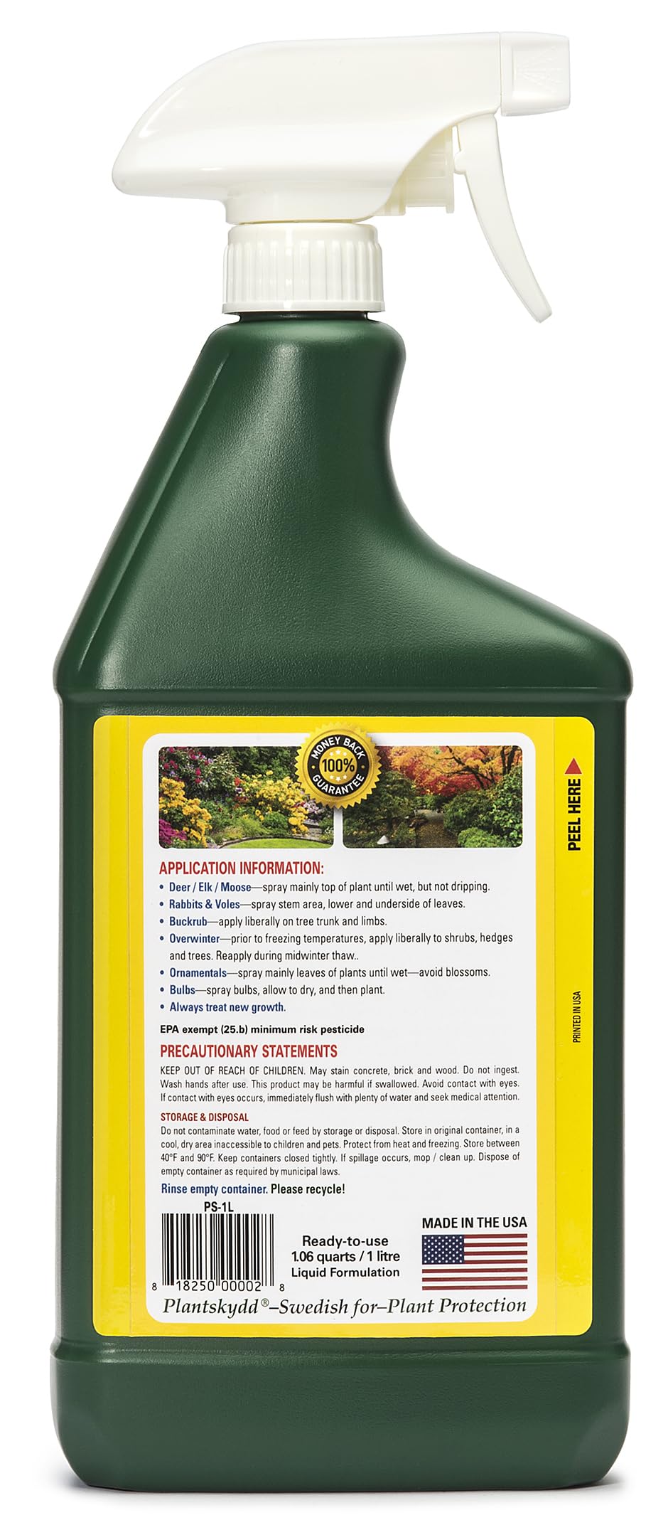 Plantskydd Animal Repellent - Repels Deer, Rabbits, Elk, Moose, Hares, Voles, Squirrels, Chipmunks and Other Herbivores; Ready to Use Liquid - 32 Oz Spray Bottle (PS-1L)