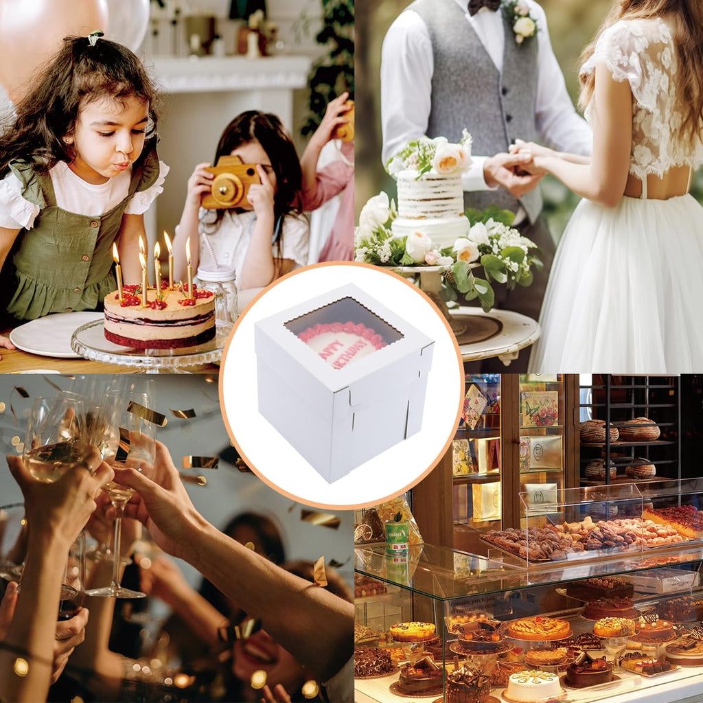 Huoshange Tall Cake Boxes for Tier Cakes,2 Sizes 4 Pack 10x10x12in and 12x12x12in,Sturdy Cardboard Cake Boxes Shipping in 2 3 Tier for Layer Tiered Cakes，Disposable Cake Containers