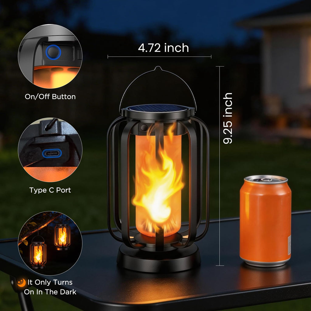 Hompavo Gen2 Solar Lanterns Outdoor Lights with Ultra-Real Flame, 2 Charging (USB/Solar) & 2 Modes - Waterproof Decorative Hanging/Table Lights for Pathway Yard Patio Garden Decor Gifts for Women, 2