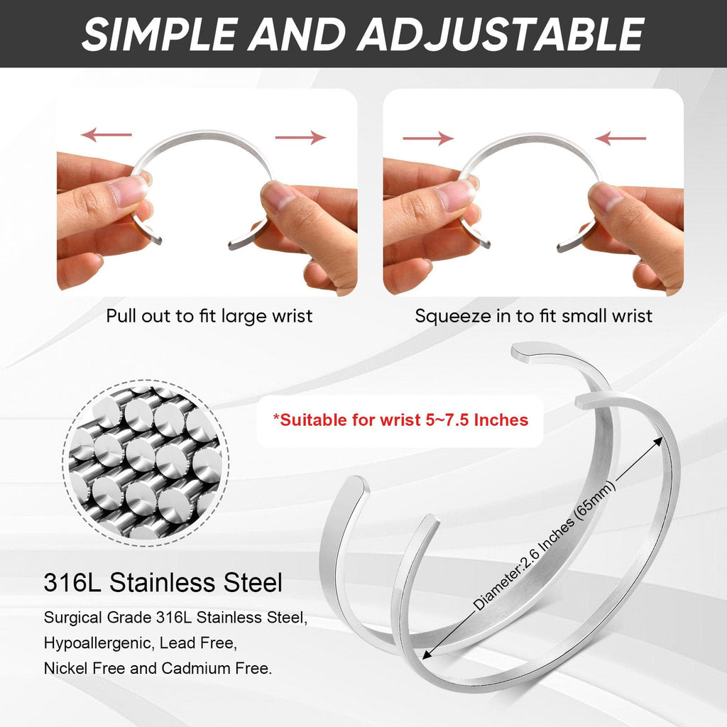 MEALGUET Stainless Steel Mens Cuff Bracelet : Polished 2 Pcs Stackable Metal Minimalist Open Cuffs Bangle Bracelet Set for Men,Mens Jewelry Gift, Silver