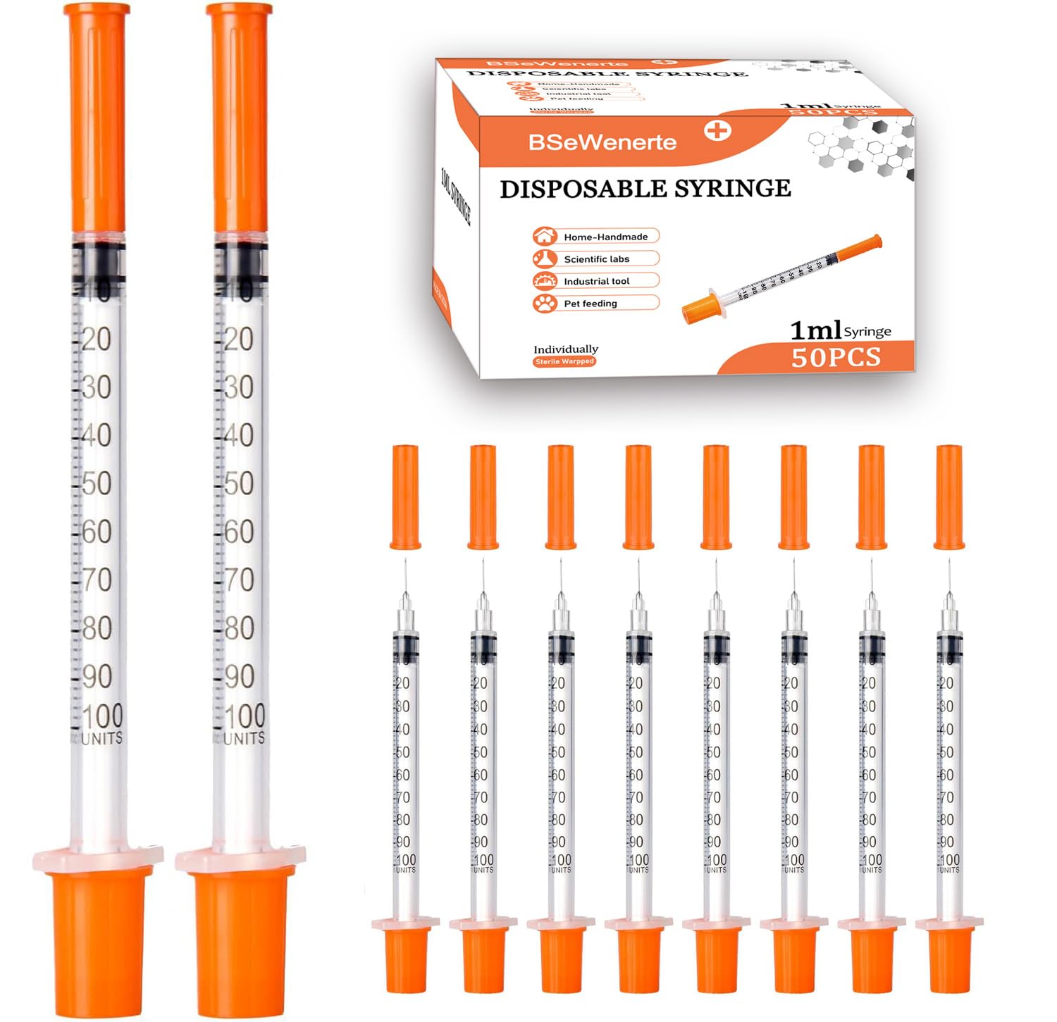1ml 30G 5/16inch (8mm) with Cap Individually Sealed Packaging 50Pack