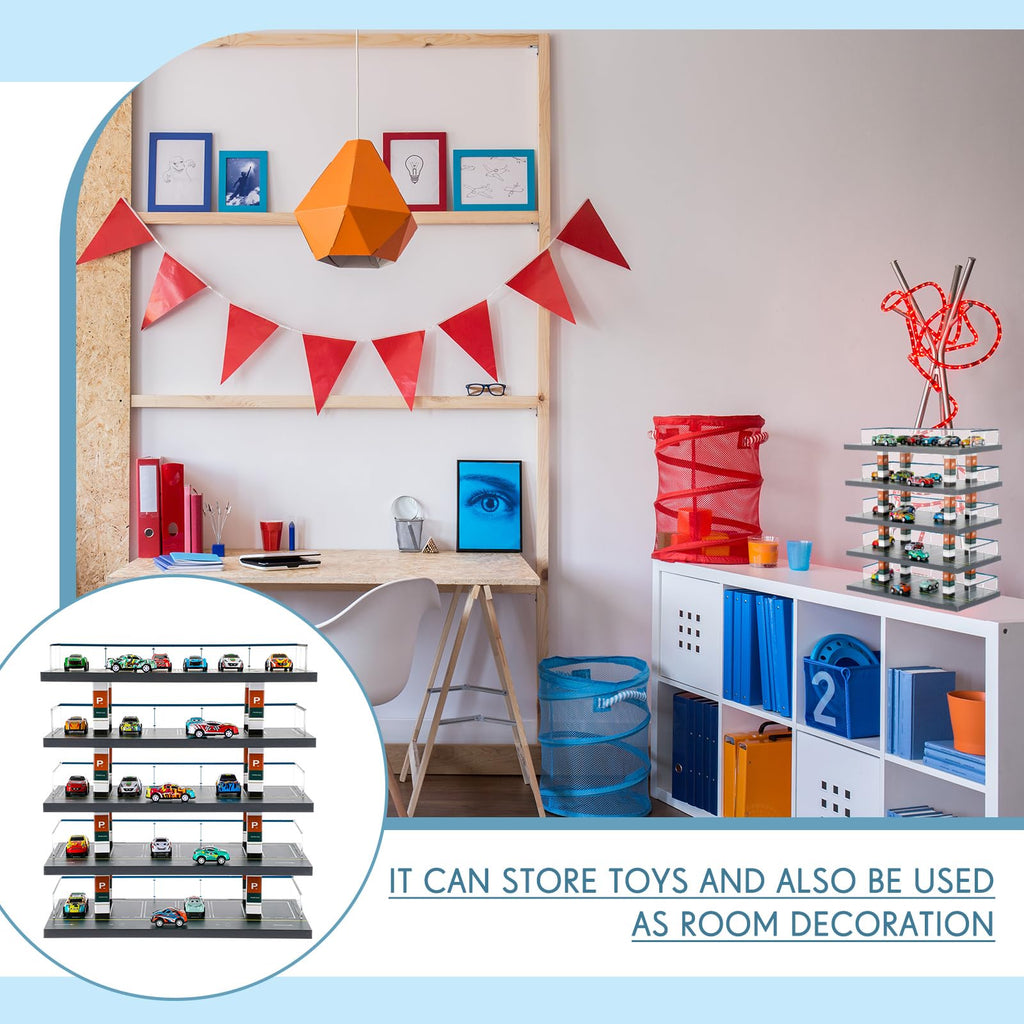 Seenelling Hot Diecast Wheels Parking Garage 1/64 Scale Model Toy Car Display Garage Hot Diecast Wheels Storage Display Case with 5 Levels 30 Parking Spaces Maximum 50 Cars for Adult Son Grandson Gift