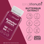 LongLifeNutri Butterbur Extract 100mg - Petasites Hybridus Root Extract, 180 Vegetarian Capsules, 6 Month Supply, Organic Supplement for Head Comfort & Neural Calm, GMP Certified, Made in USA