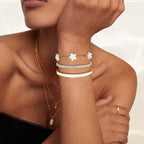 MOINSPIRE Gold Bracelets for Women, 18K Gold Plated Four Leaf Love Tennis Nail Clover Bangle Bracelets Set Non Tarnish, Stainless Steel Trendy Stackable Bracelet Fashion Jewelry Accessories Gifts