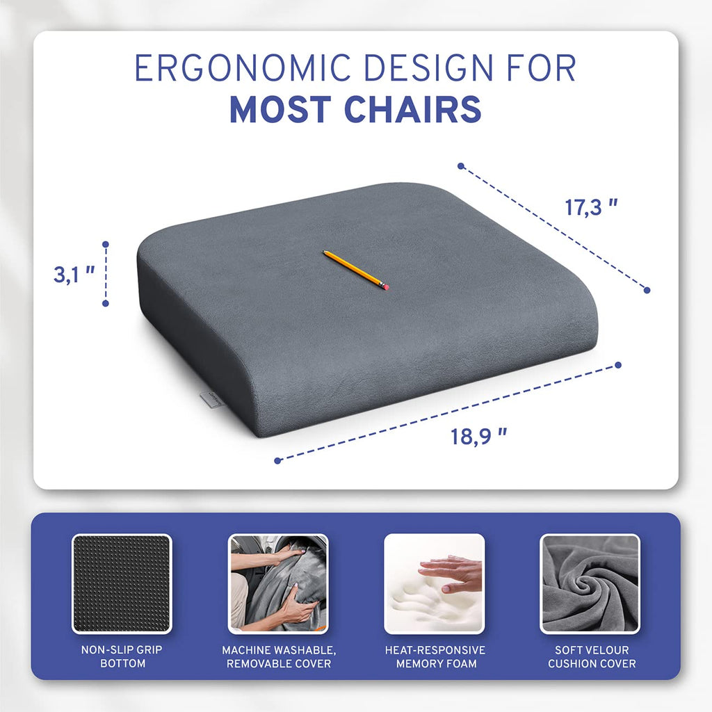 ComfySure Seat Cushion Extra Large - Firm Memory Foam Chair Pad for Recliner, Wheelchair, Office Chair, Stadium, Bleacher, Car, Floor, Patio Furniture, Bariatric Overweight Users 19”x17”x3”