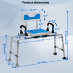 Drseats Sliding Shower Chair with Arms and Back, 500lbs Tub Transfer Benches with Non Slip Aluminum Body and Suction Cups Adjustable Height Bath Seats for Seniros Elderly Disabled or Bariatric Adults