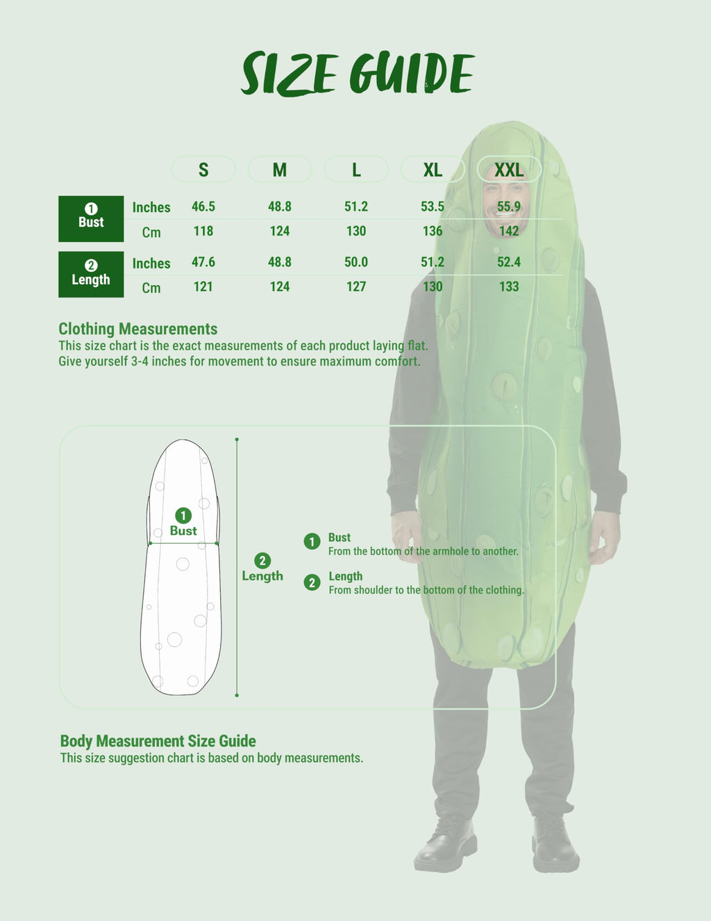 Spooktacular Creations Halloween Pickle Costume Adult, Unisex Food Costume for Men, Green Fruit Jumpsuit Outfit for Dress Up, Cosplay, Themed Parties (Medium)