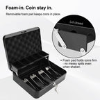 Jssmst Cash Box with Key Lock - 1mm Thick Metal Money Box for Garage Sales, Yard Sales and Petty Cash, Portable Cash Drawer with Coin Tray & Spill-Proof Foam Coin Cover, 4 No-Pinch Bill Clips,11.8''