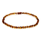 Baltic Amber Necklace - 12.5", Polished Beads, Cognac Color