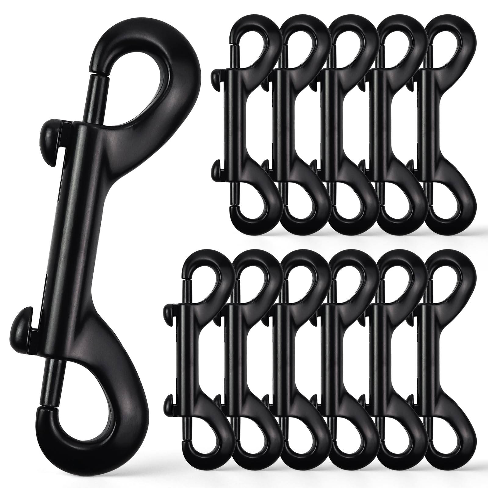 12 PCS Double Ended Snaps, 3.5 Inch Zinc Alloy Trigger Metal Clip, Black Double Ended Snap Hooks for Pet Dog Leash, Water Bucket Hooks, Key Holder, Carabiner, Home, Farm, Other Indoor and Outdoor.
