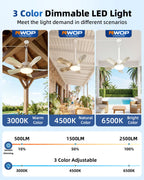 NWOP 20 Inch Plug-In Outdoor Ceiling Fan with Light and Remote, Waterproof Wet Rated Mini Ceiling Fan for Small Spaces, 5 Blade Quiet Compact Ceiling Fan for Patio Balcony Gazebo Porch, Platinum