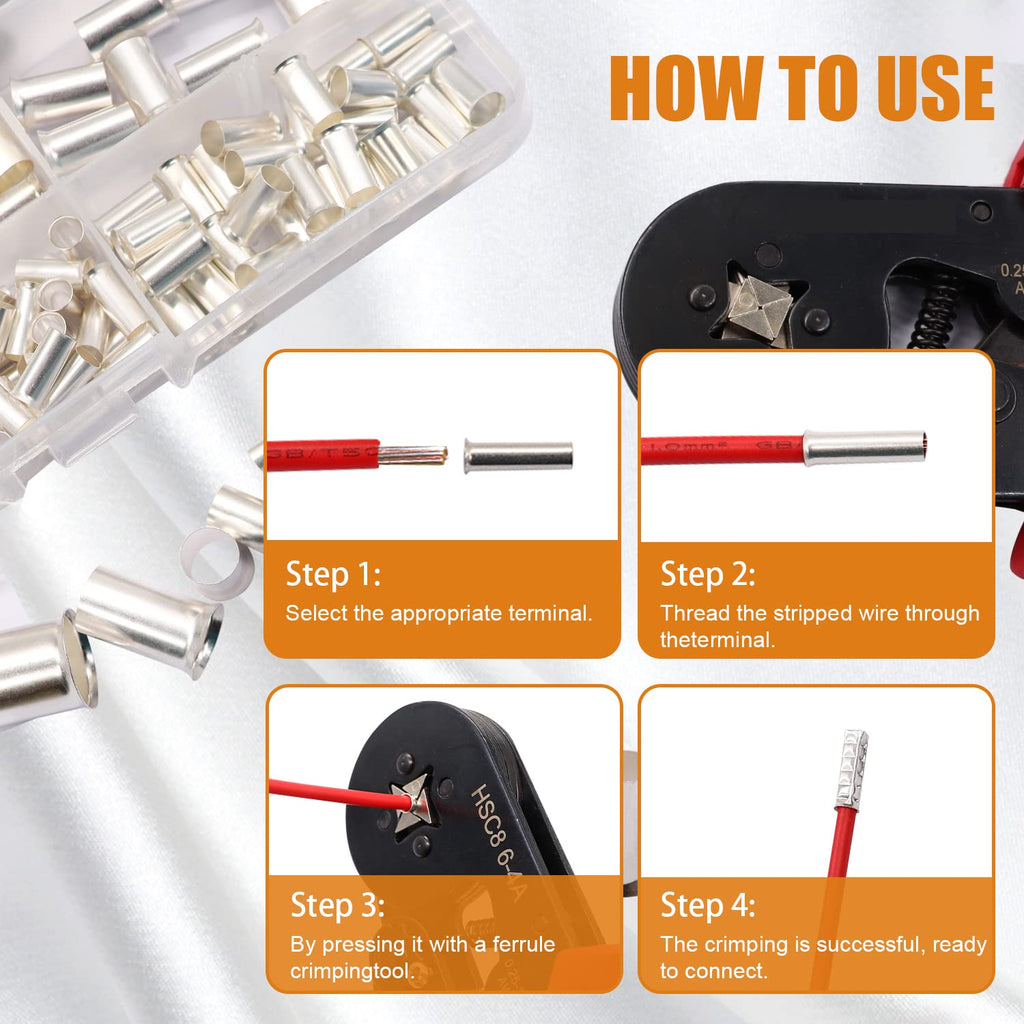 mankk 305 Pcs Wire Ferrules Kits Silver Plated Copper Crimp Terminal Connector 8 Sizes AWG (1/0 2/0 2 4 6 8 10 12) Sleeves Insulated Cord Pin End Terminal