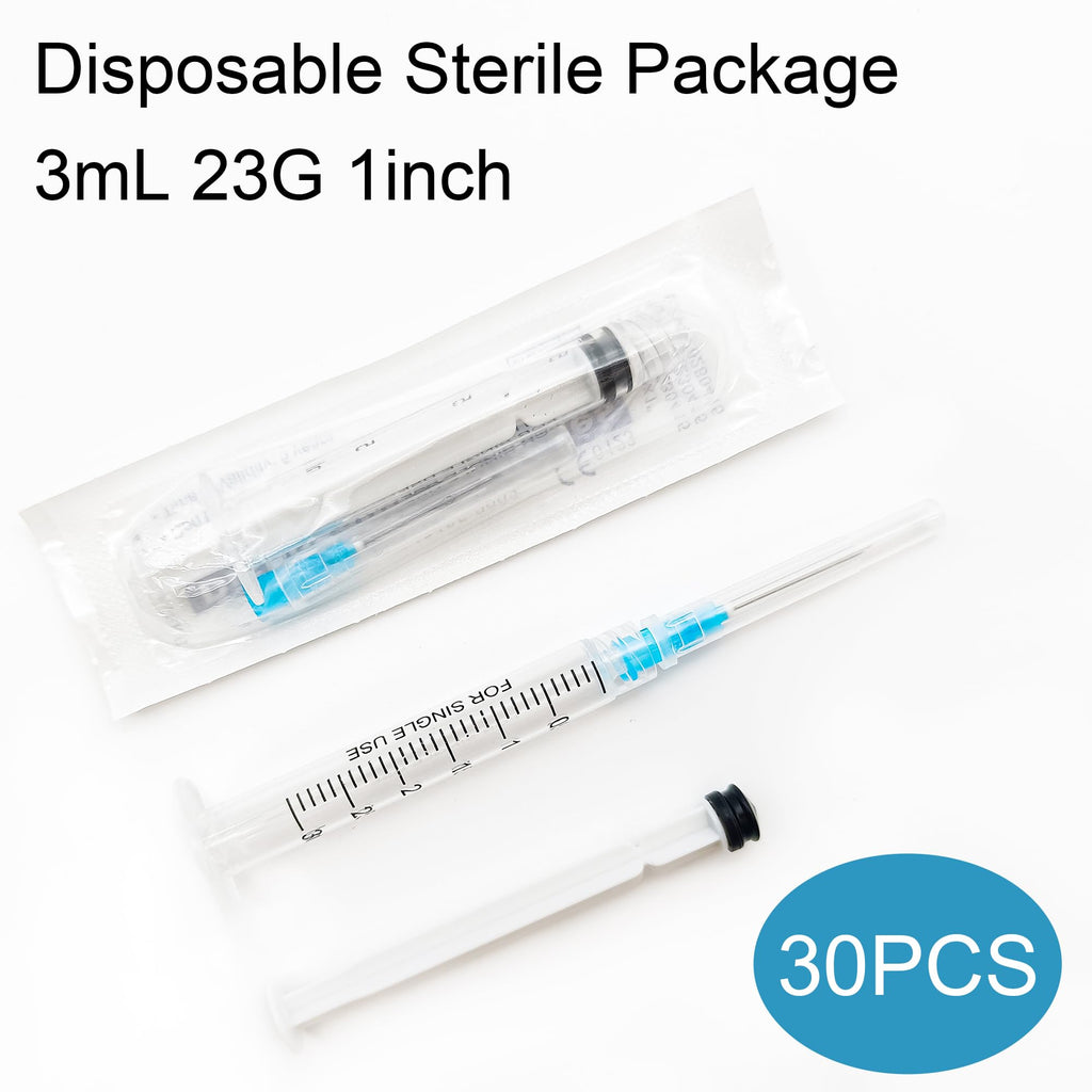 Careach 30 Packs 3mL Syringe with Needle 23 Gauge 1inch