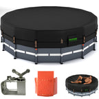 QH.HOME 550D 14 ft Pool Cover Round[Upgraded Tear Resistant & Quadruple Windproof] wth Pre-Installed Patented Winch and Rope, Pool Covers for Above Ground Pools-Snug Fit & Waterproof Protection