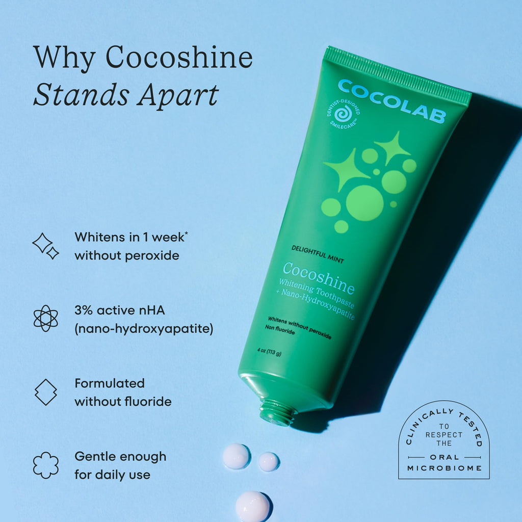 Cocoshine Teeth Whitening Toothpaste by Cocolab, Nano-Hydroxyapatite, Non-Fluoride with Xylitol & Coconut Oil, Gently Formulated for Sensitive Teeth, Adults & Kids, Pina Colada, 4 Oz, 2-Pack