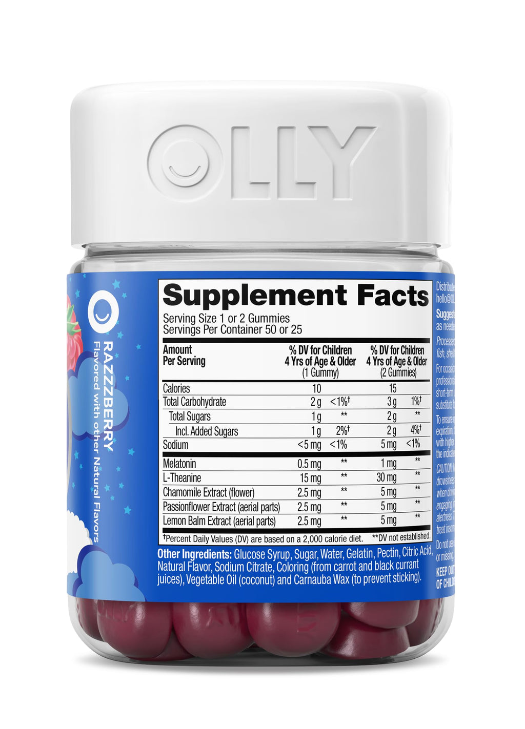 OLLY Kids Sleep Gummy, Occasional Sleep Support,* 0.5mg Melatonin, L-Theanine, Raspberry Flavored, 50 or 25 Day Supply - 50 Count