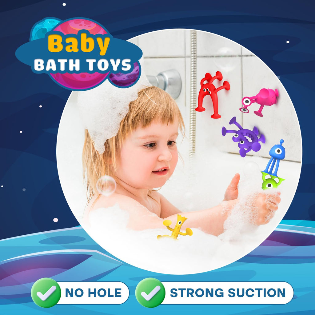 Suction Toy Toddler Bath Toys: No Hole Bath Toy for Boys Girls Gifts - 18PCS Sensory Fidget Toys for Kids - Baby Window Building Toy Gooide Bag Stuffers - Travel Toys Road Trip Essential