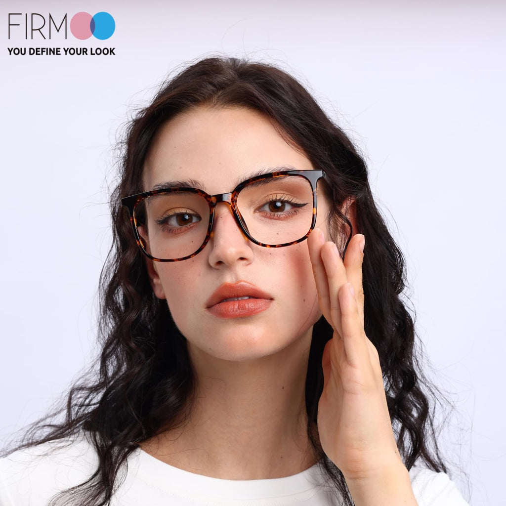 Firmoo Oversized Blue Light Blocking Glasses for Women/Men, Tortoise Shell Large Square Frame Computer Glasses for Screens