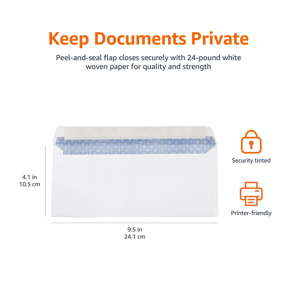 Amazon Basics #10 Security-Tinted Self-Seal Business Envelopes for Documents, Privacy, Home & Office, White, 500-Pack