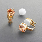 Mariell Champagne 14K Gold Plated Clip-On CZ Crystal Stud Earrings, 2 Carat 8mm Size for Weddings, Brides, Birthday Gift