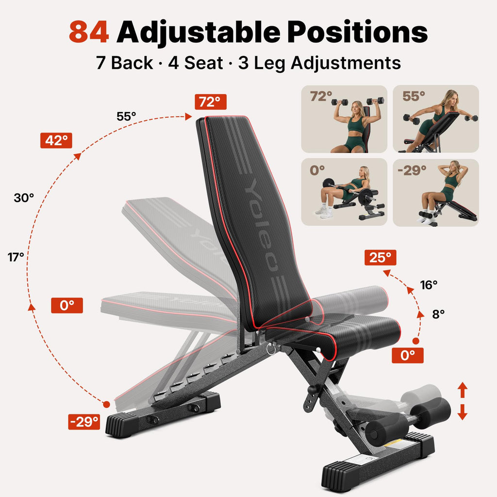 YOLEO Adjustable Weight Bench, ASTM-Certified 827LBS, 98% Pre-Assembled