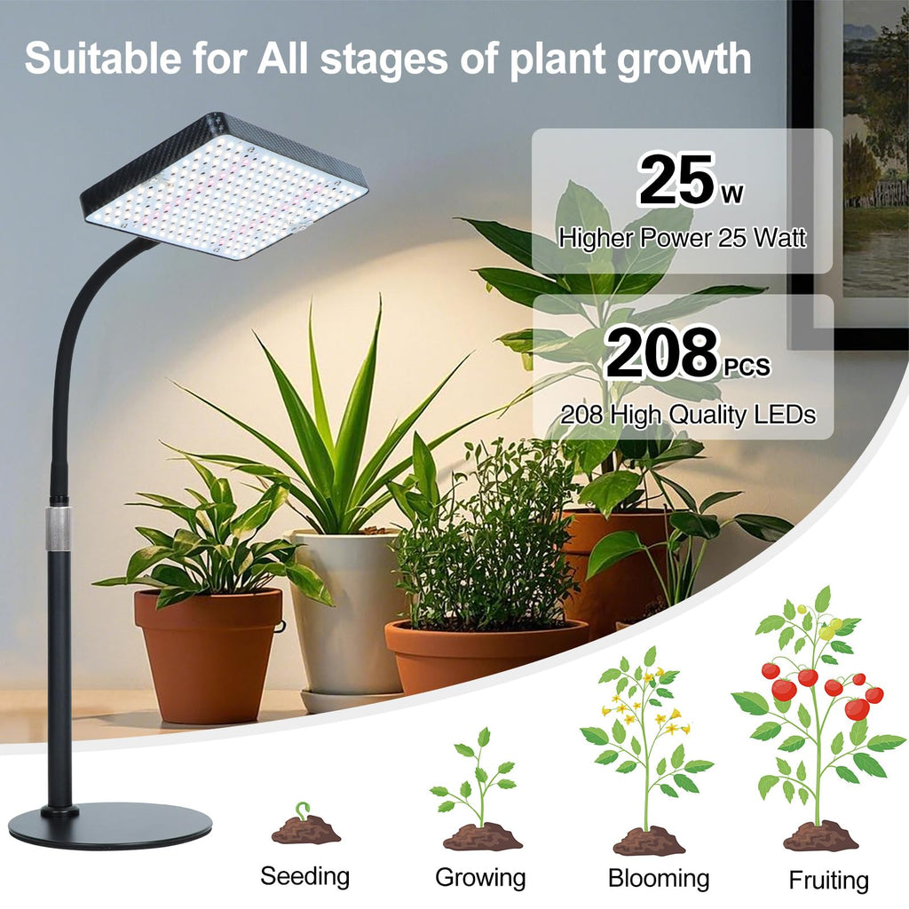Orchbloom Tabletop Grow Lights for Indoor Plants 25 Watt, Bright Natural Sunlight Full Spectrum Plant Growing Lamps for Houseplants & Bonsai, 4/8/12/16/20H Timer Plant Light Auto On/Off Everyday