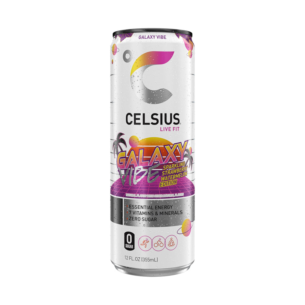 CELSIUS GALAXY VIBE Sparkling Strawberry Watermelon, Sugar Free Energy Drink, 12 Fl Oz (Pack of 12)