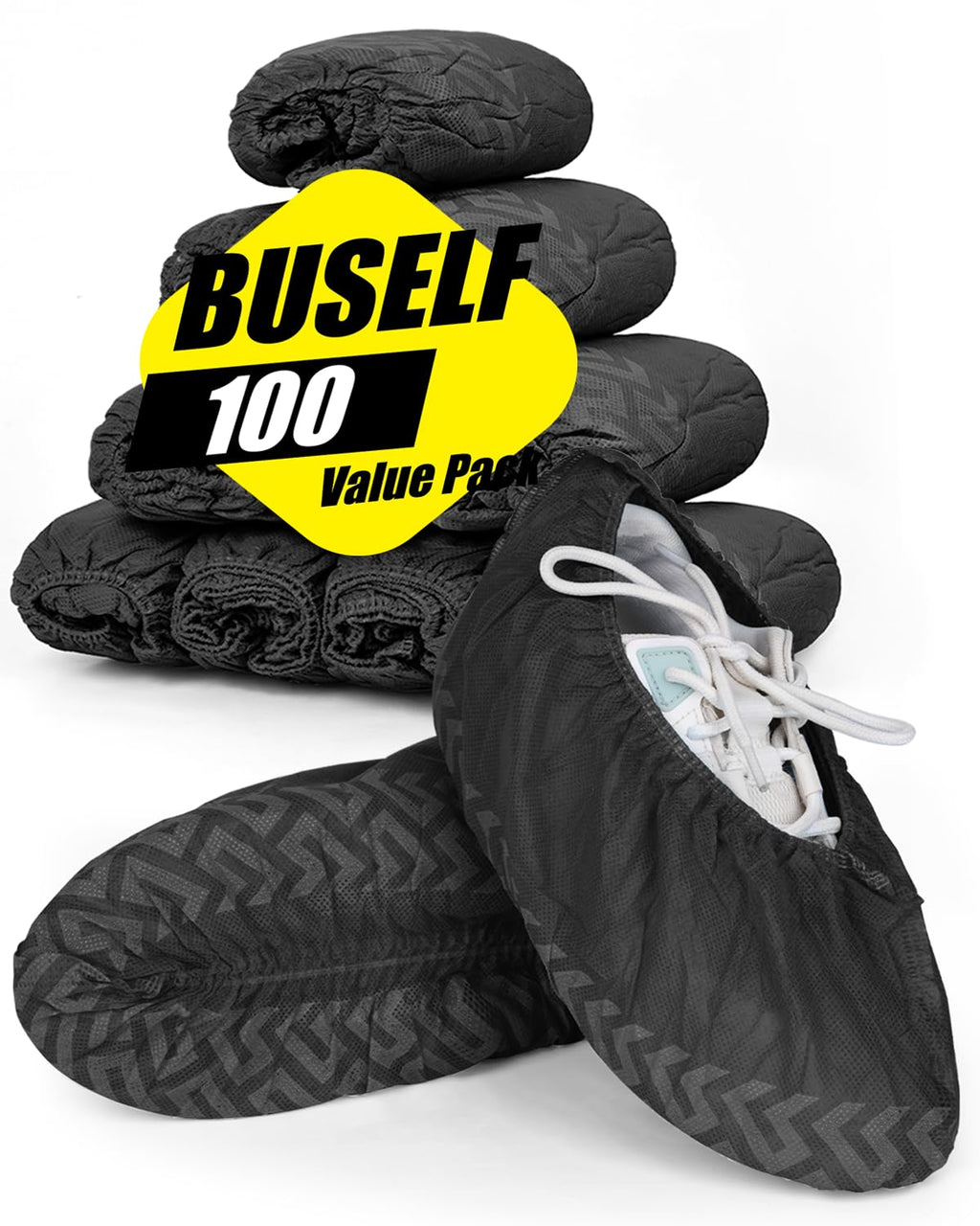 Buself X-Large 200 Count Shoe Covers Disposable Non-Slip, Premium Cloth Boot Covers, Slip-resistant, Durable, Breathable, Non-toxic, Recyclable, Stretchable Fits Up to Size 13 US Men - Black
