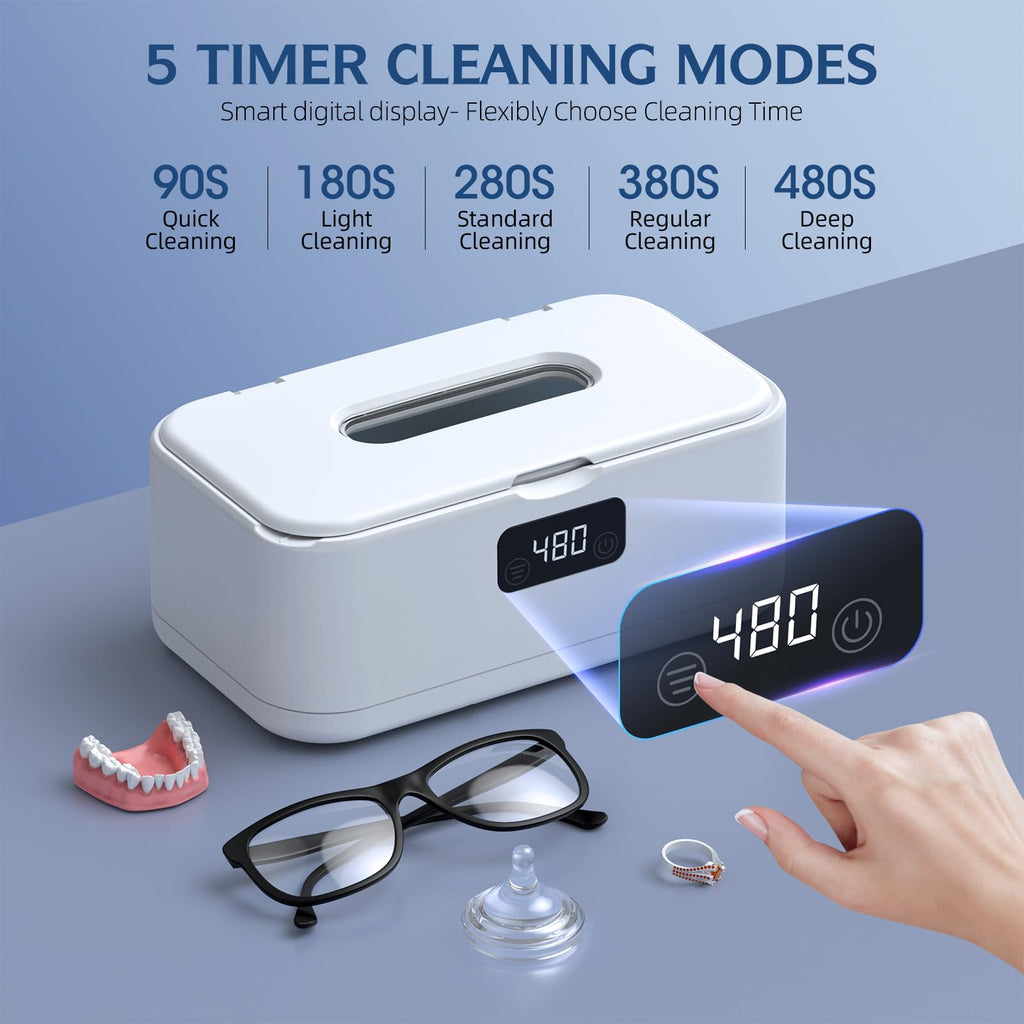 Ultrasonic Jewelry Cleaner, 50Khz Jewelry Cleaner Ultrasonic Machine for Jewelry, Eyeglasses, Rings, Watch Strap, Dentures, 24oz - 304 Stainless Steel Tank, Digital Timer