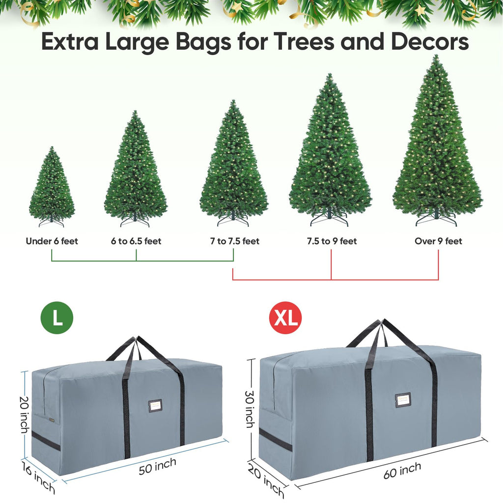 BALEINE 7.5 ft Christmas Tree Storage Bag, Heavy Duty 900D Oxford Fabric with Reinforced Handles and Dual Zippers Wide Opening, Extra Large Storage Container for Trees and Decorations (Grey)