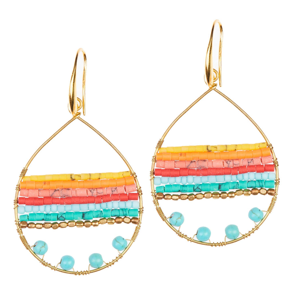 Akitai Boho Teardrop Multicolor Earrings Silver and Gold Plated with Colorful Varieties - Handmade Bohemian Turquoise Jewelry for Women and Beach Earrings For Women Vacation (Gold)