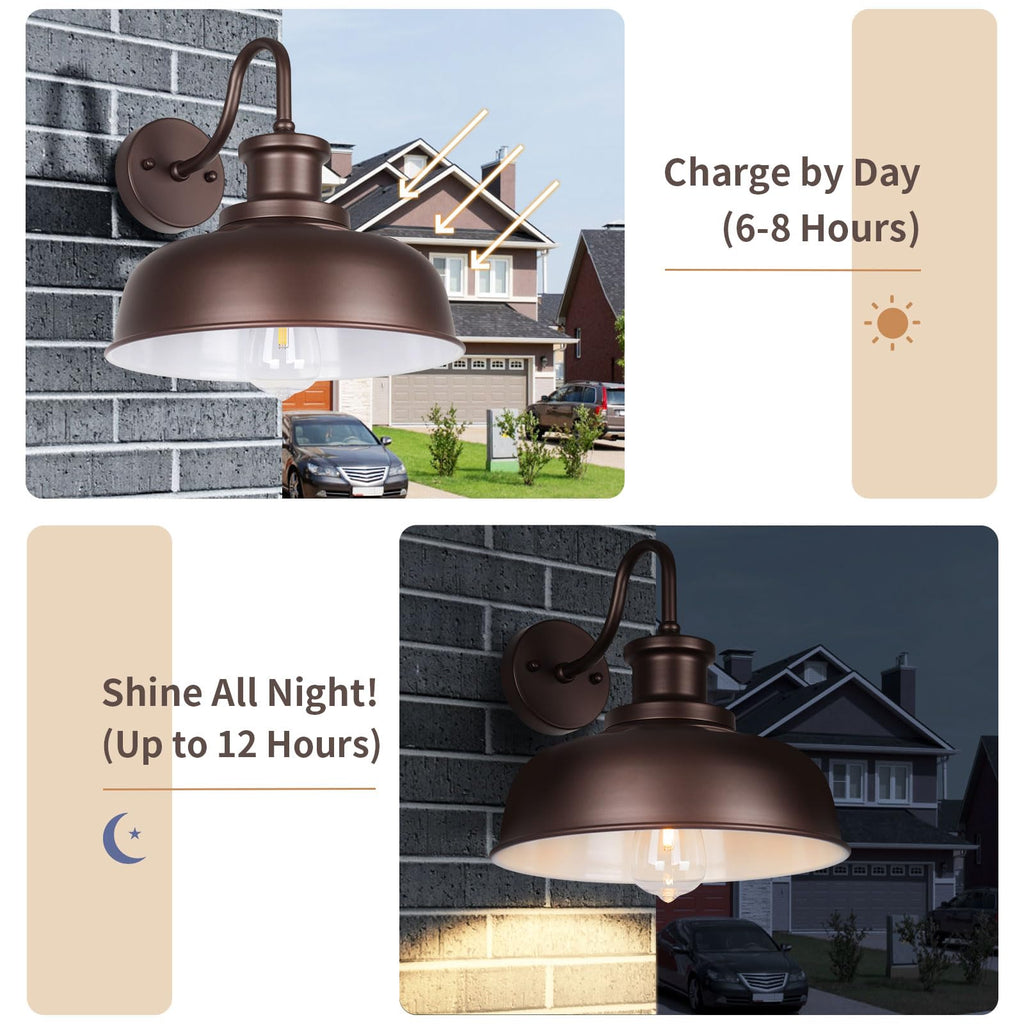 Diyel Solar Barn Lights for Outside, Outdoor Wall Light Solar Powered, Farmhouse Exterior Wall Sconce, Industrial Outside Lighting Fixture, Rustic Bronze White Lanterns for Barn Shed Coop Garage Patio