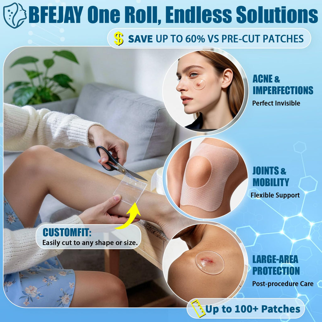 Hydrocolloid Bandages for Wound Care, Medical-Grade Hydrocolloid Roll with Self-Adhesive, Ultra Absorbent, Flexible & Waterproof, Cut-to-Size First Aid Kit Essential (2in*4.8ft)