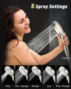 FASDUNT Shower Head with Handheld, High Pressure Handheld Shower Head with 80" Extra Long Stainless Steel Hose & Adjustable Bracket, Showerhead with ON/OFF Switch for Pets Bath, Brushed Nickel