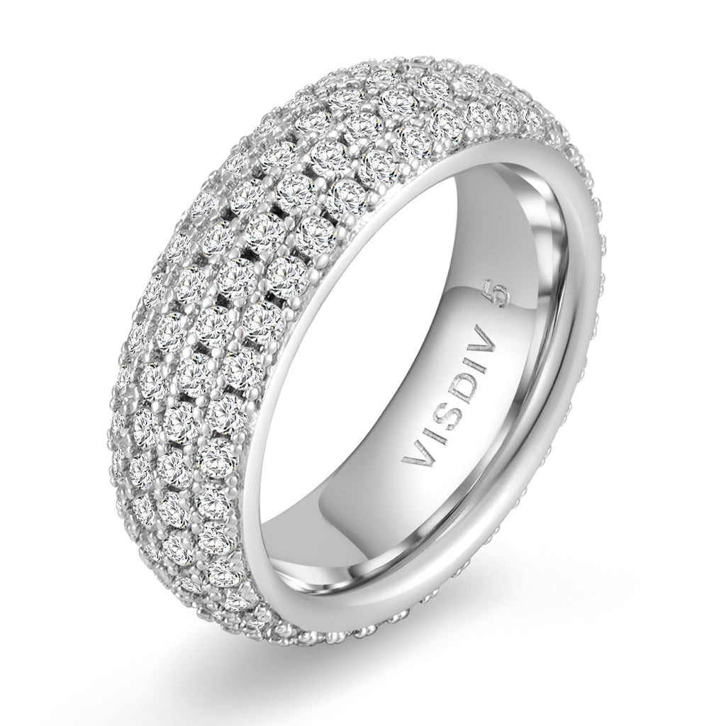VISDIV 925 Sterling Silver Wedding Rings for Women Promise Engagement Non Tarnish Bands Rings CZ Cubic Zirconia Chunky Eternity Statement Wide Rings for Her