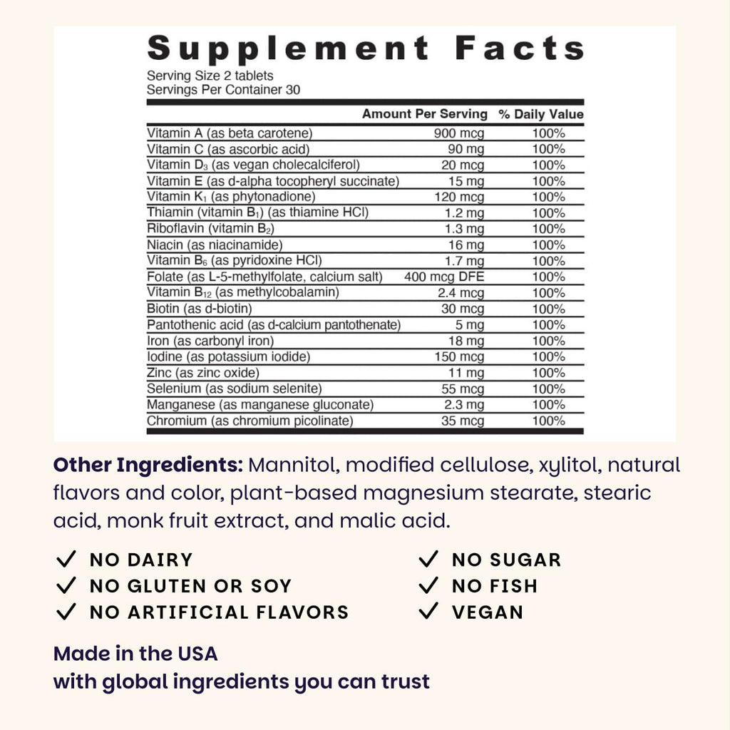EZ Melts Multivitamin + Iron - Daily Multivitamin for Women & Men - Supports Healthy Energy Levels & Antioxidant Protection - Non-GMO & Vegan - Tropical Cherry - 120 Dissolvable Tablets (60 Servings)