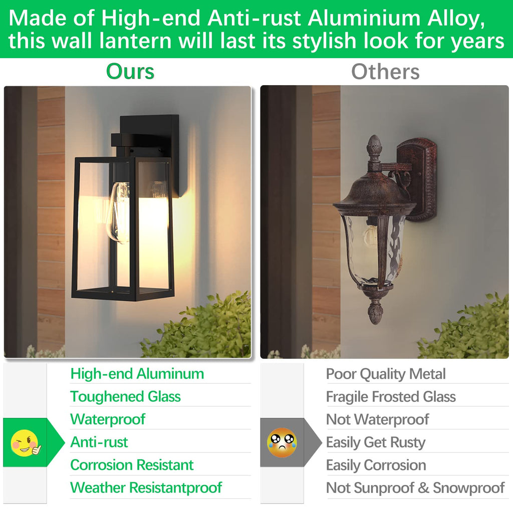MAXvolador Outdoor Wall Lantern, Large Exterior Waterproof Wall Sconce Light Fixture, Black Anti-Rust Mount Lights Glass, E26 Porch Patio Lighting