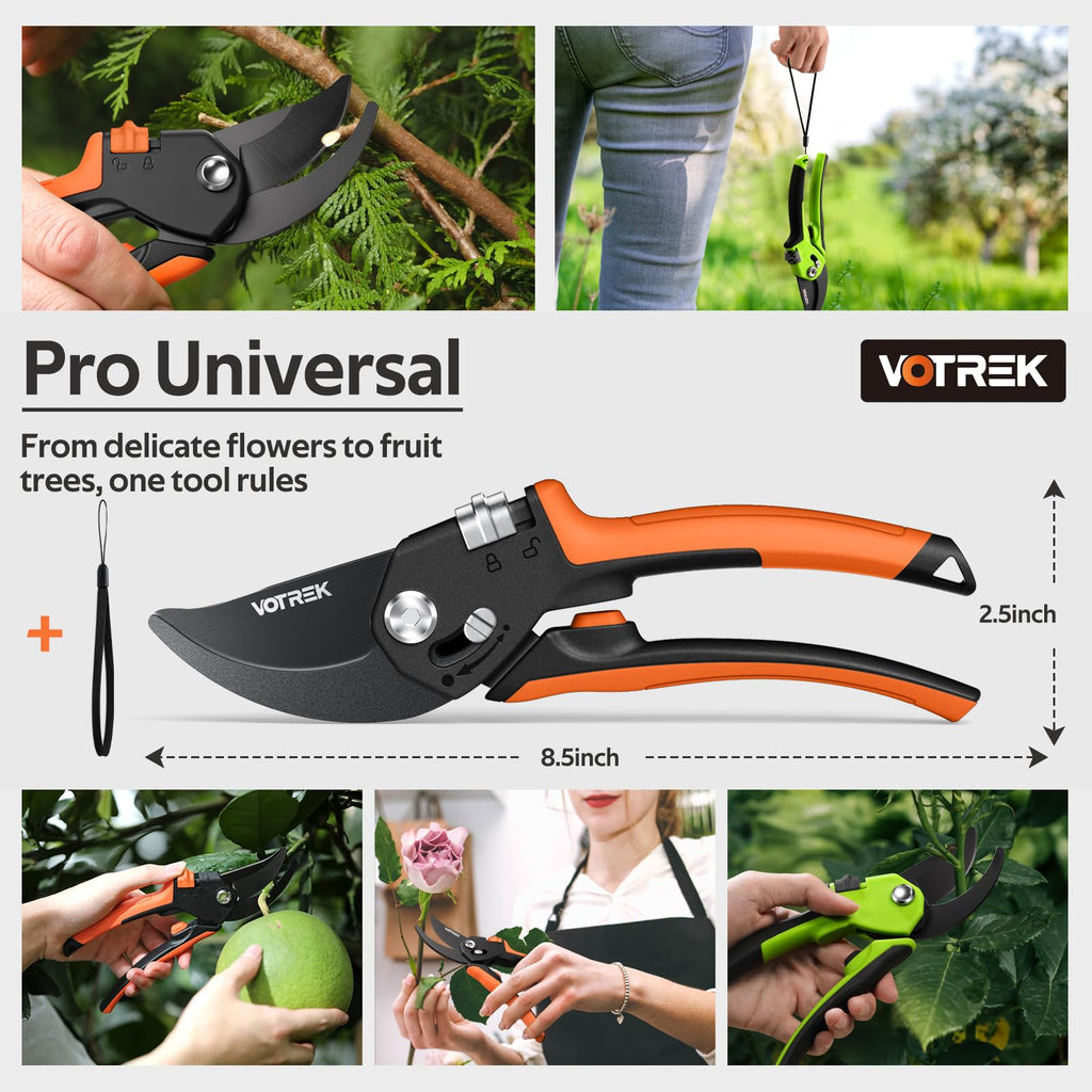 VOTREK® Pruning Shears, Patented Stepless Handle Opening for All Hand Size