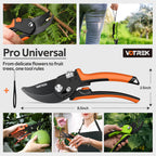 VOTREK® Pruning Shears, Patented Stepless Handle Opening for All Hand Size