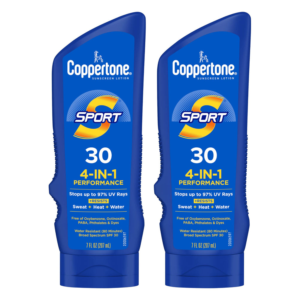 Coppertone Sport Sunscreen Lotion SPF 30, Sweat, Heat and Water Resistant Sunblock, Lightweight, Oxybenzone Free, Sunscreen Twin Pack, 7 Fl Oz Bottle, Pack of 2