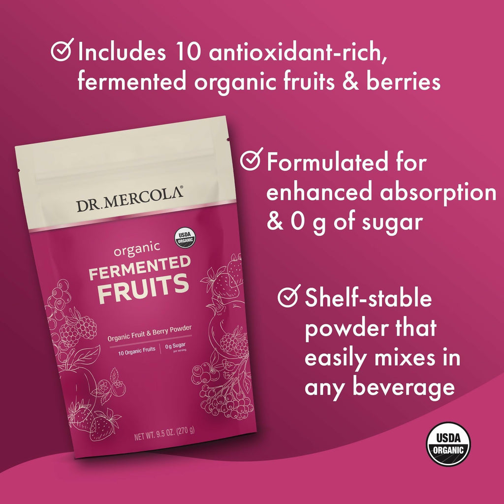 Dr. Mercola Organic Fermented Fruits - Supports Digestive and Cellular Health - Certified Organic - Non-GMO - Soy-Free - Gluten-Free - 9.5 oz (270 g) - 90 Servings