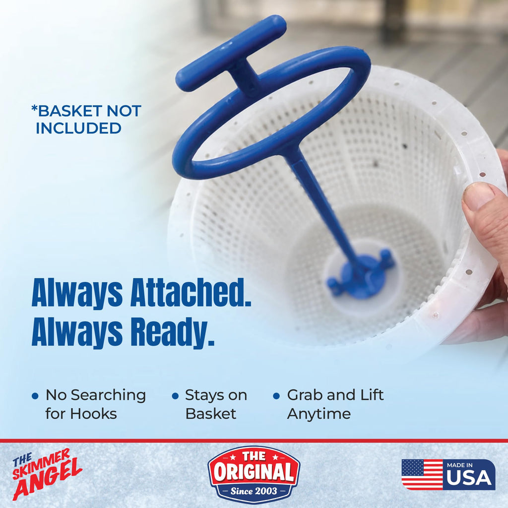 Skimmer Angel Pool Skimmer Basket Handle & Lifter | Lift Your Basket Without Touching the Mess | Fits Any Standard Skimmer Basket | Made in USA